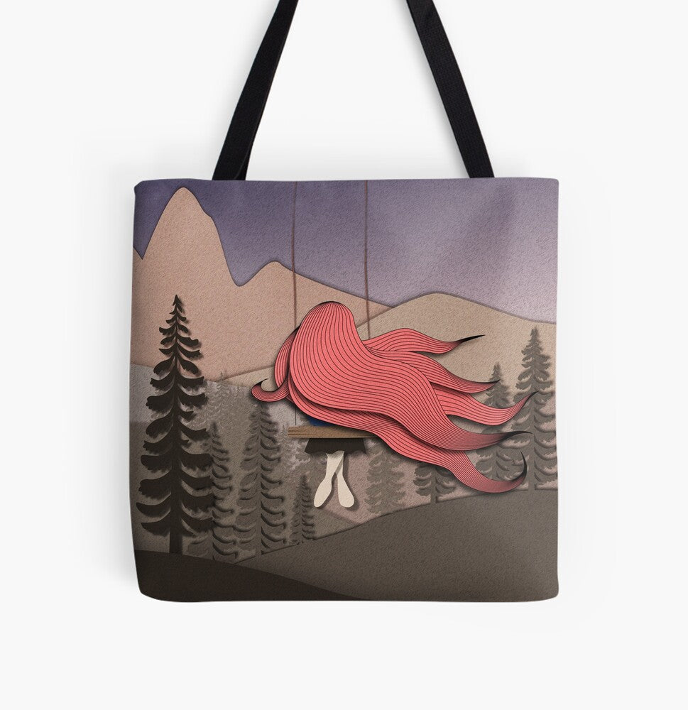 Girl And The Moon - All Over Tote Bag